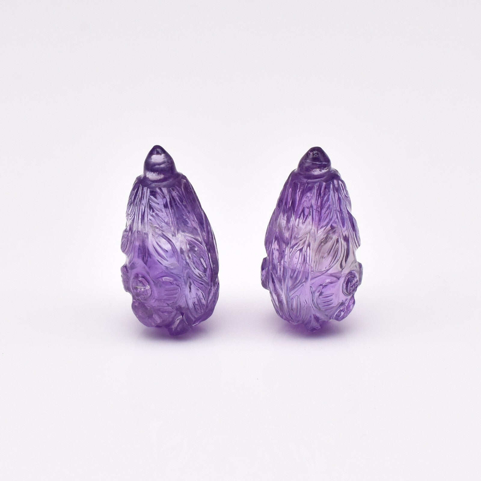 Natural Amethyst Teardrop Pair 2 Pc 33.07 Ct Engraved Gemstone Earring Women