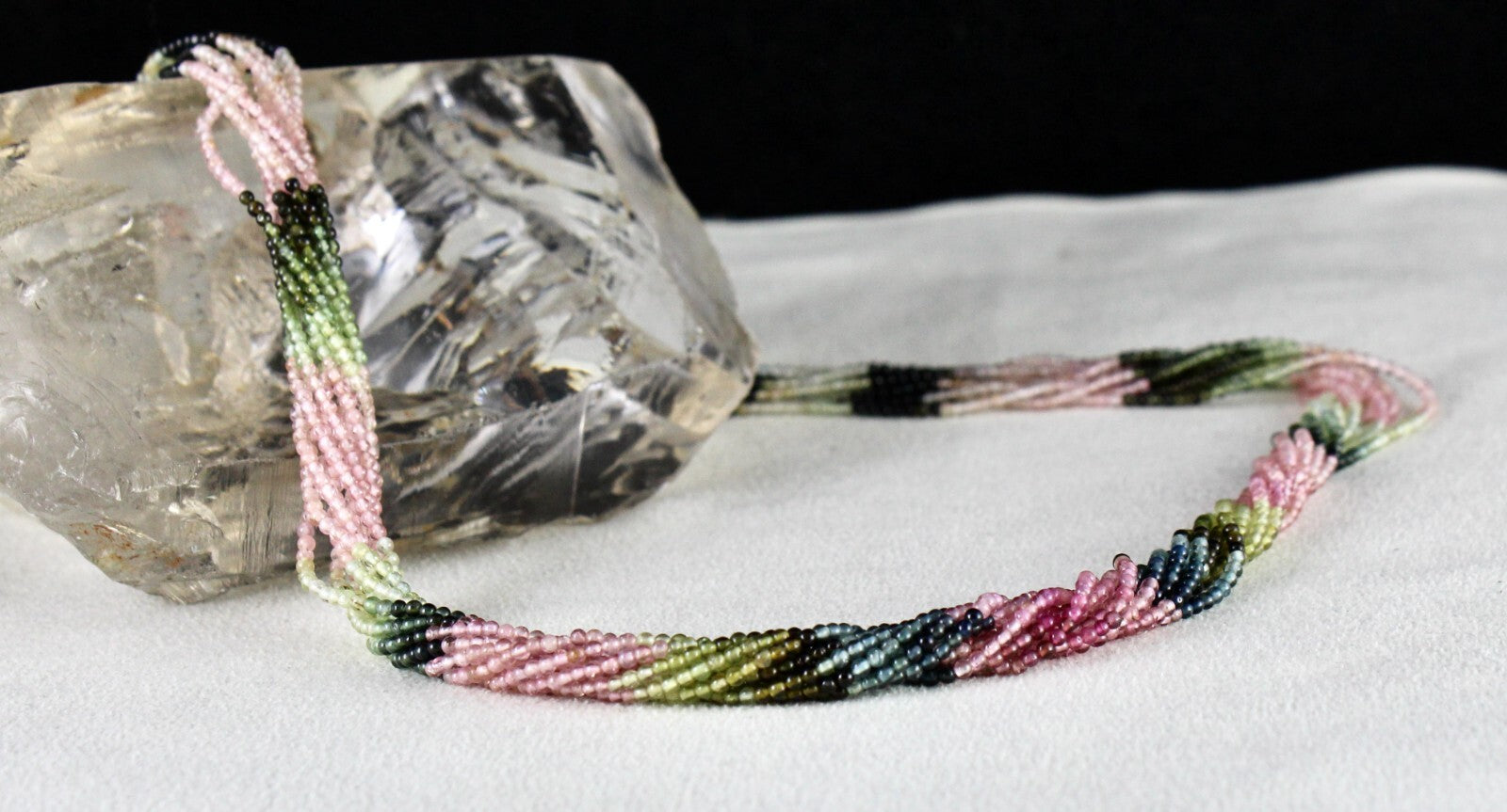 Sterling Silver Necklace 10 Line Multi Tourmaline Beads 109ct Round Gemstone