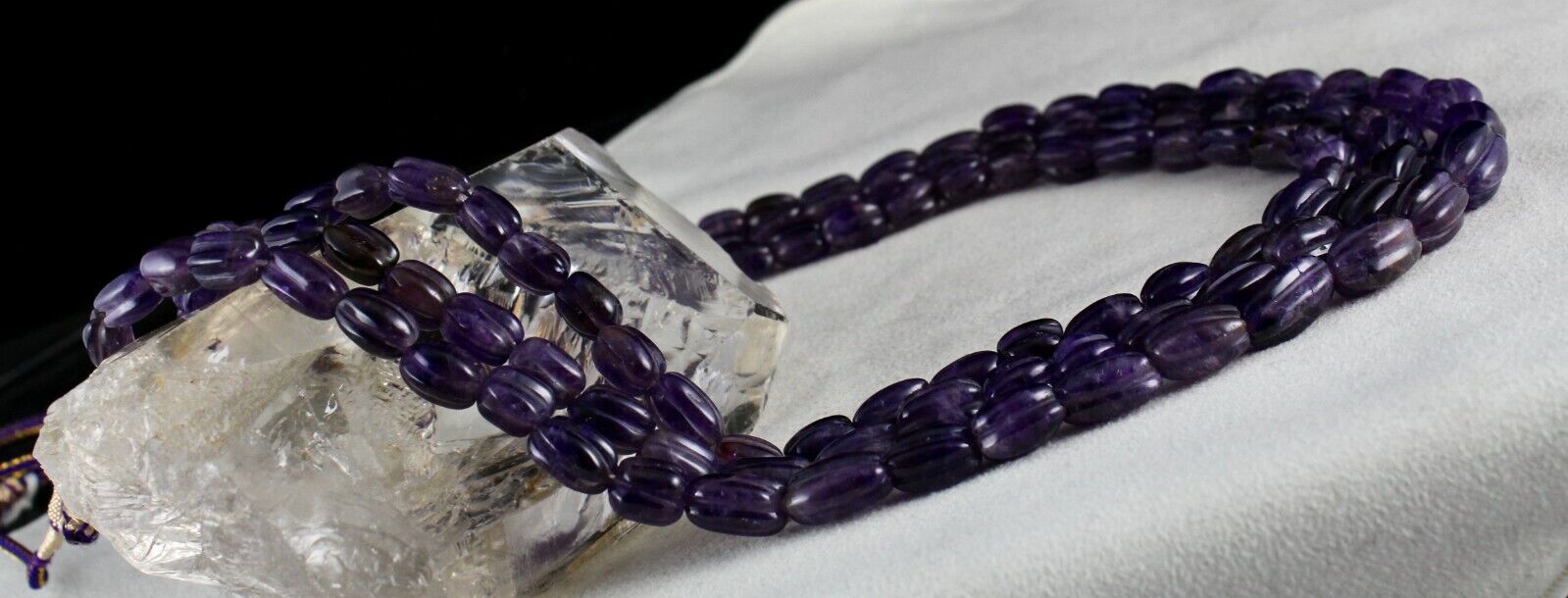 Antique Natural Amethyst Beads Carved Long  3 L 666 Ct Purple Gemstone Necklace