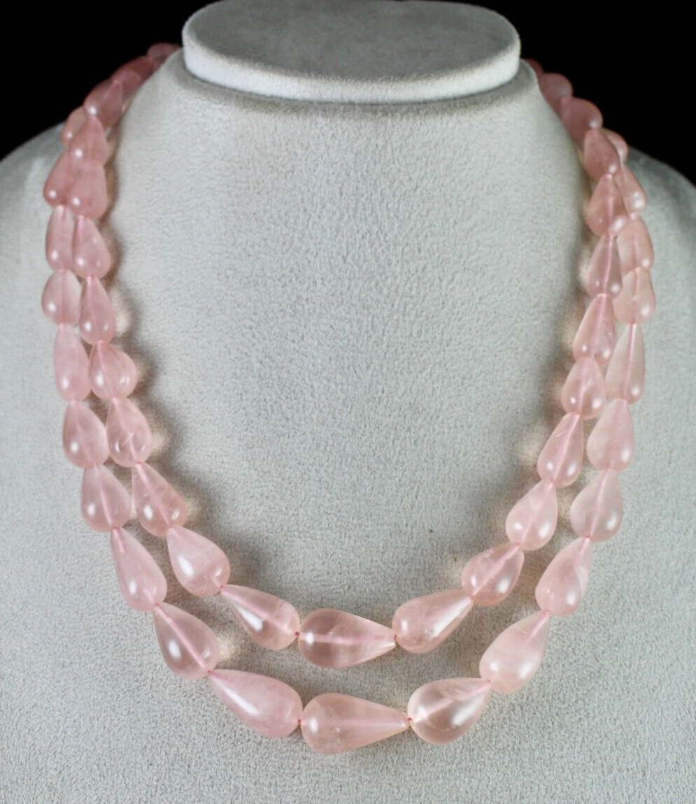 Natural Rose Quartz Beads Drops Necklace 2 L 649 Ct Gemstone Fashion For Women