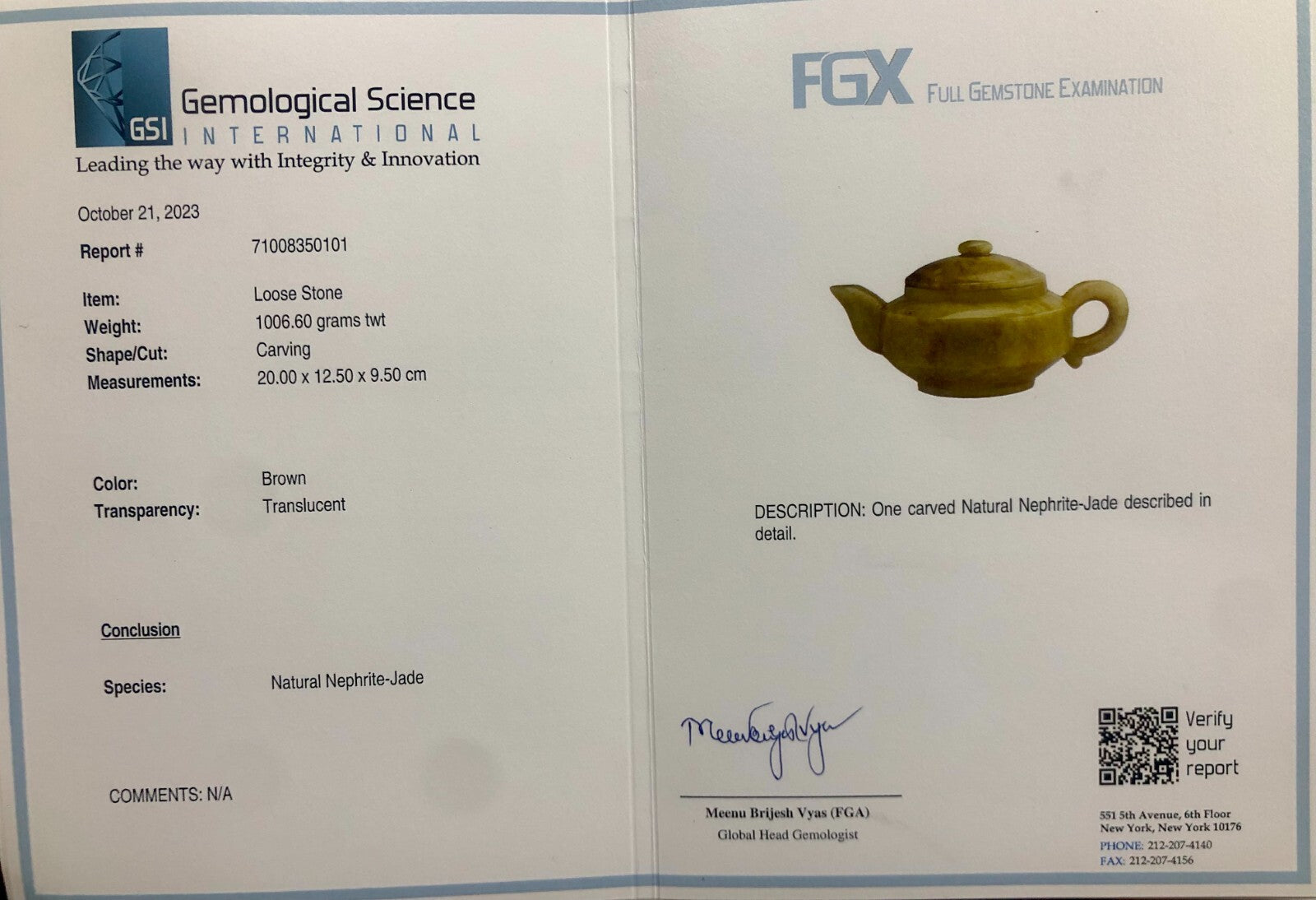 Certified Vintage Natural Nephrite Jade 5033ct Old Gemstone Carved Tea Pot Home