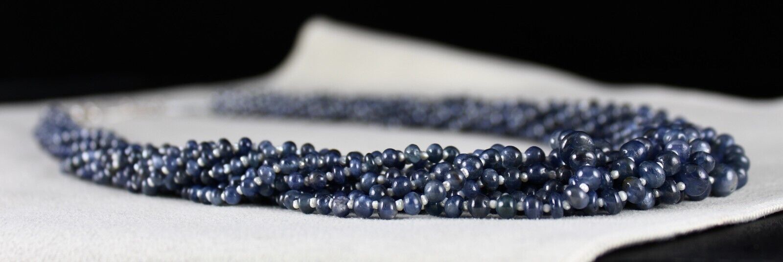 NATURAL BLUE SAPPHIRE PEARL BEADS ROUND 11 LINE 649 CTS GEMSTONE SILVER NECKLACE