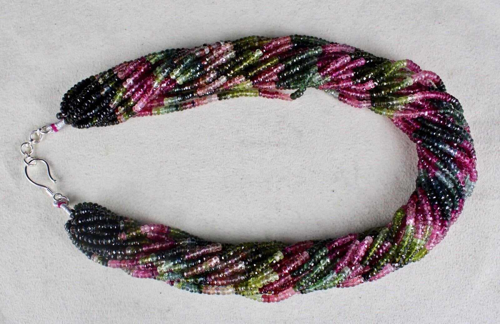 Natural Multi Tourmaline Beads 20 L 1025 Ct Round Cut Gemstone Silver Necklace