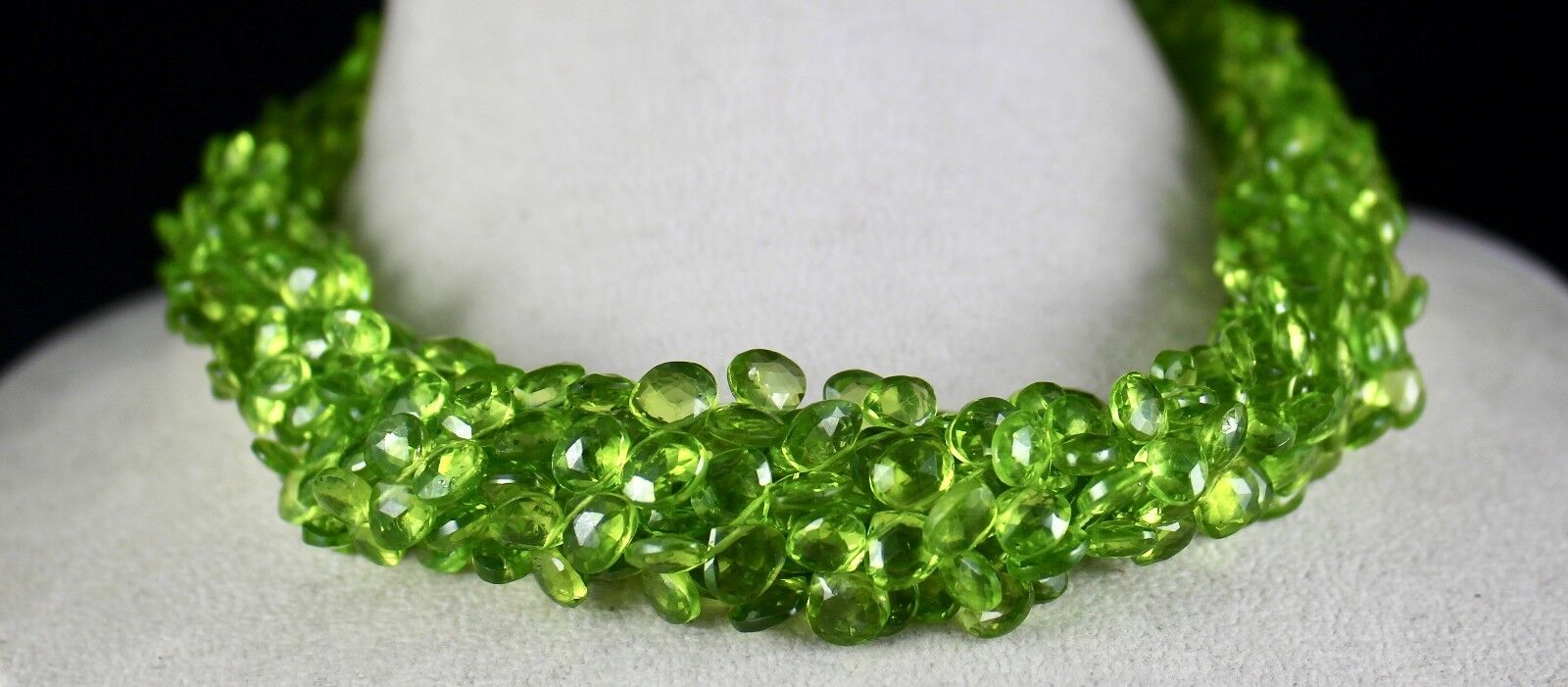 NATURAL PERIDOT BEADS FACETED TEARDROPS GEMSTONE 883 CTS LADIES SILVER NECKLACE