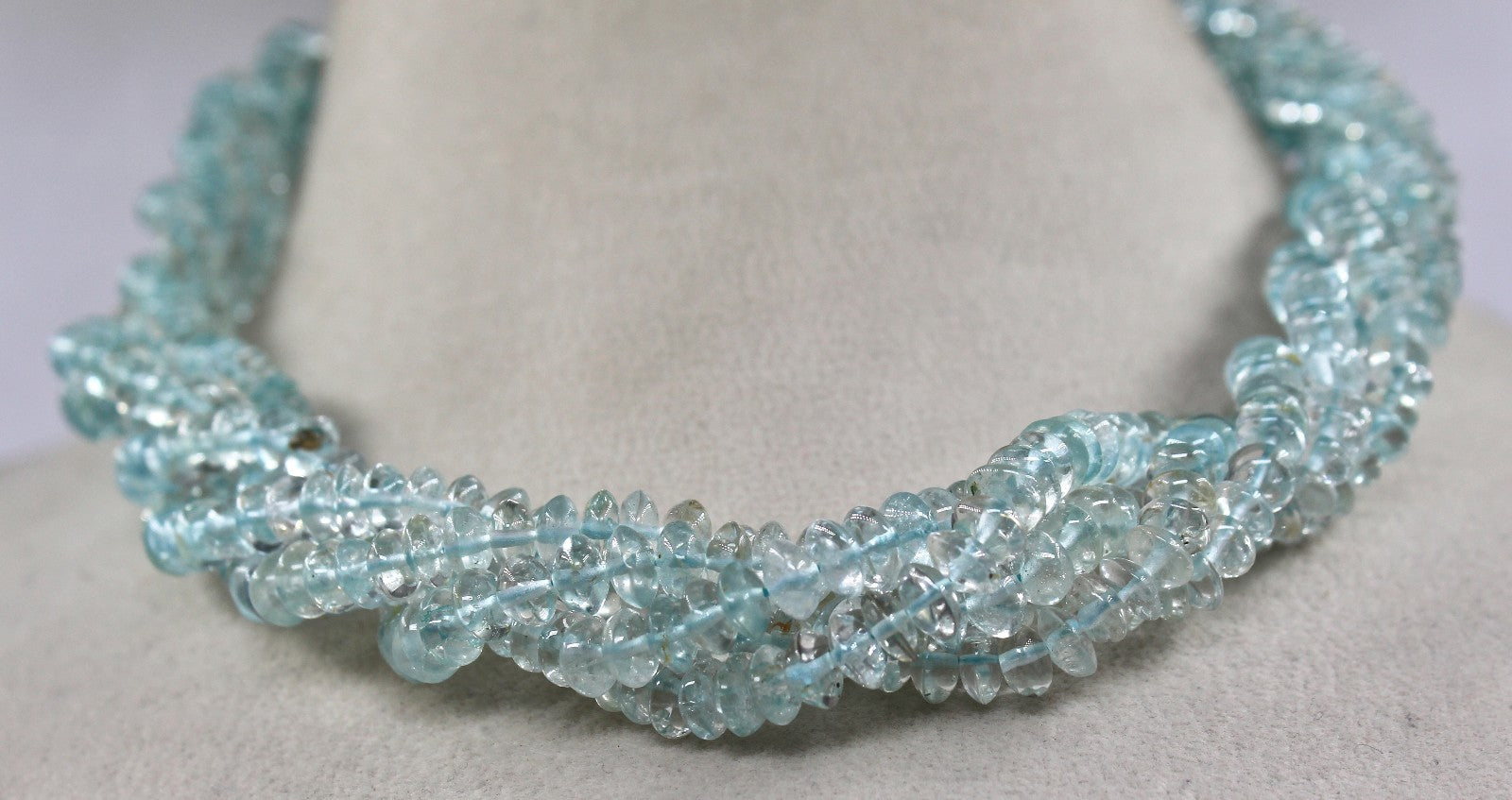 Sterling Silver Blue Topaz Beads Necklace 3 Line 568 Ct Gemstone For Women