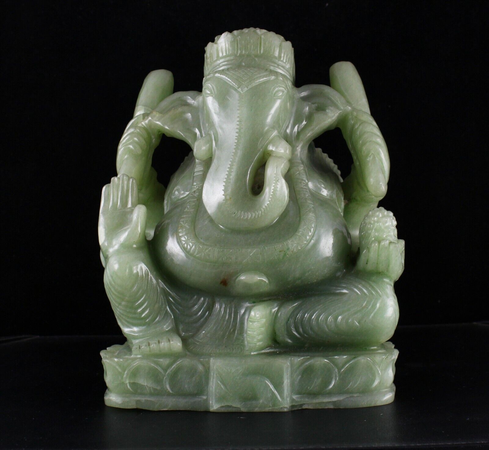 Lord Ganesha Statue 8" 22700 Cts Natural Indian Green Jade Gemstone Home Decor 