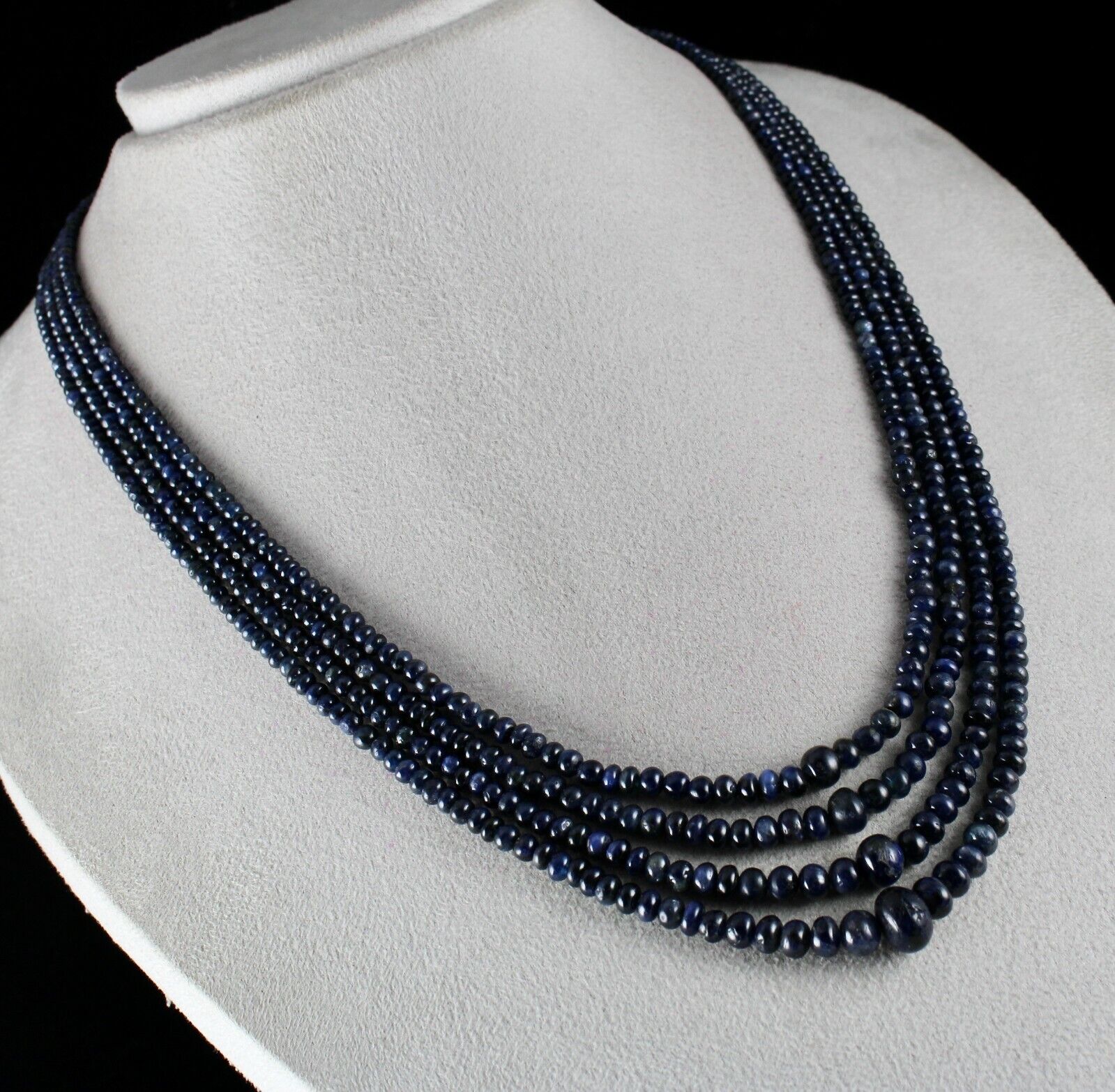 NATURAL BLUE SAPPHIRE BEADS ROUND 4 LINE 380 CTS GEMSTONE COLLECTORS NECKLACE