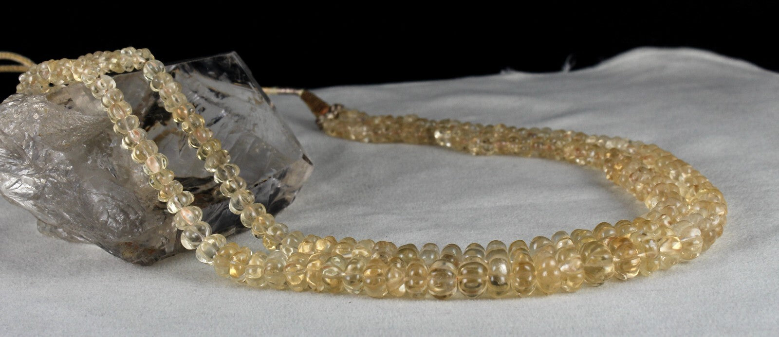 Natural Yellow Citrine 558 Ct Beads Carved Round Gemstone Vintage Necklace