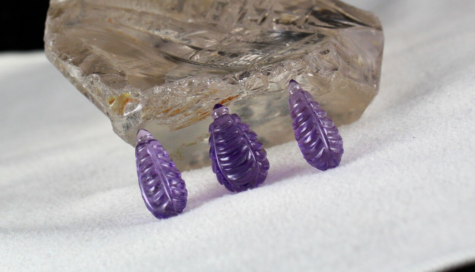 NATURAL AMETHYST CARVED DROPS 11 PCS 71 CTS LOOSE GEMSTONE EARRING NECKLACE SET