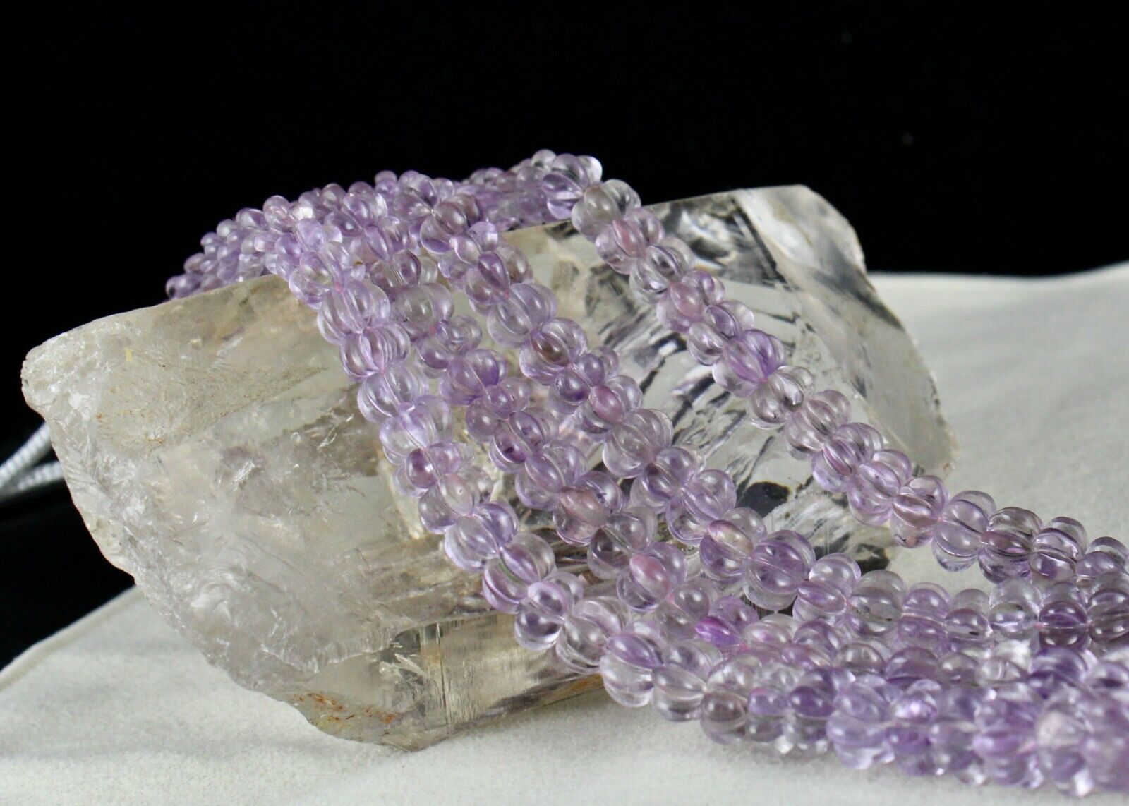 NATURAL PINK AMETHYST BEADS CARVED ROUND 2 LINE 464 CTS GEMSTONE FINE NECKLACE