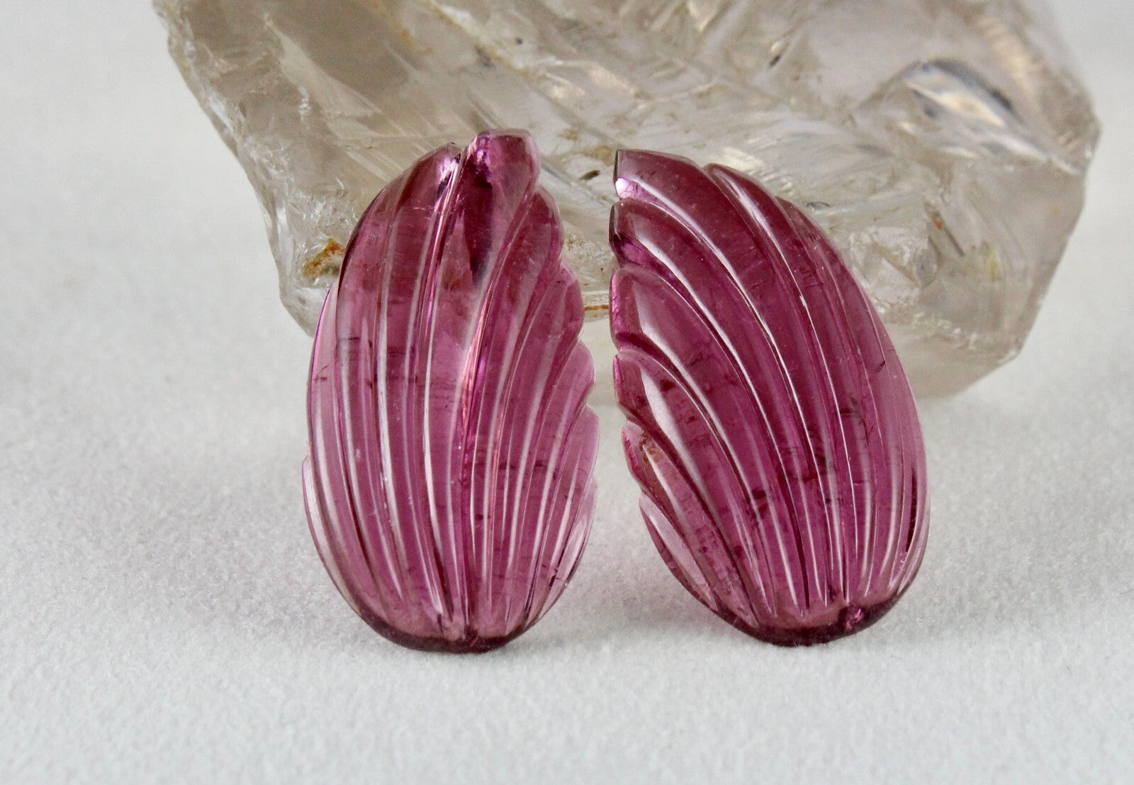 Certified Natural Rubellite Tourmaline 77.24ct Pear Leaf Engraved Earrings