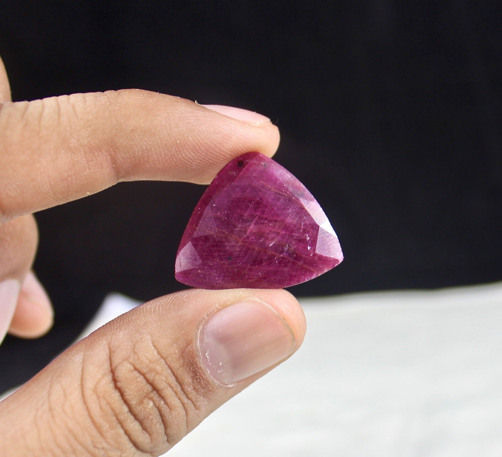 FLAT NATURAL RUBY FACETED TRIANGLE CABOCHON 24MM 24.50 CTS GEMSTONE FOR PENDANT