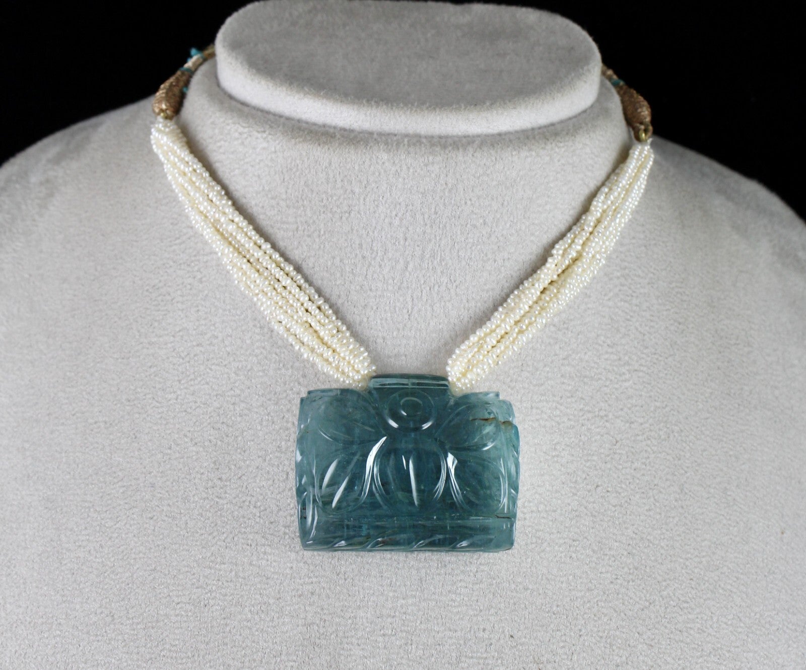 Certified Natural Blue Aquamarine 176.20 Ct Pearl Antique Necklace For Women