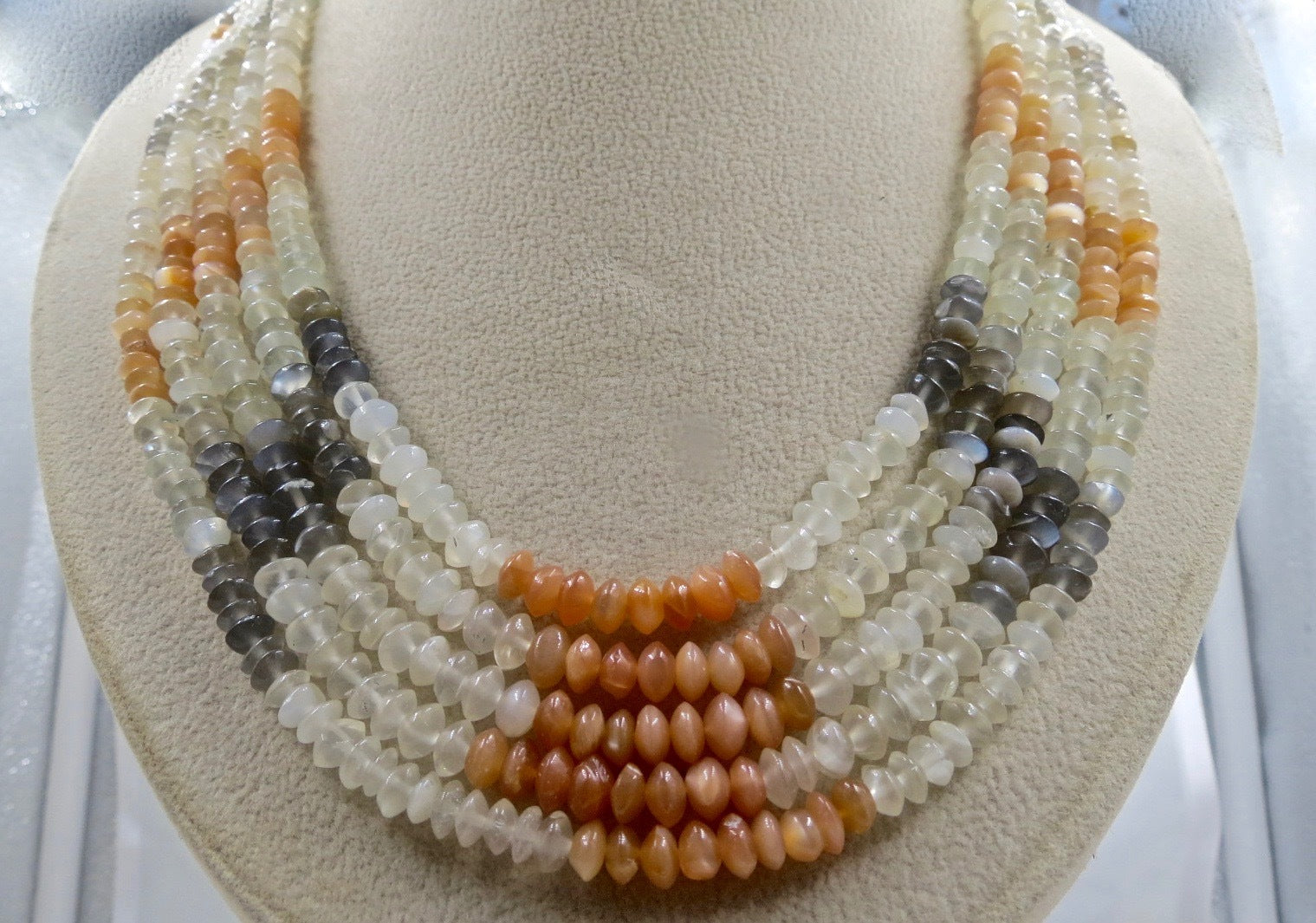 Natural Multi Moonstone Fashion Necklace 460 Ct Beads Round 5l For Women