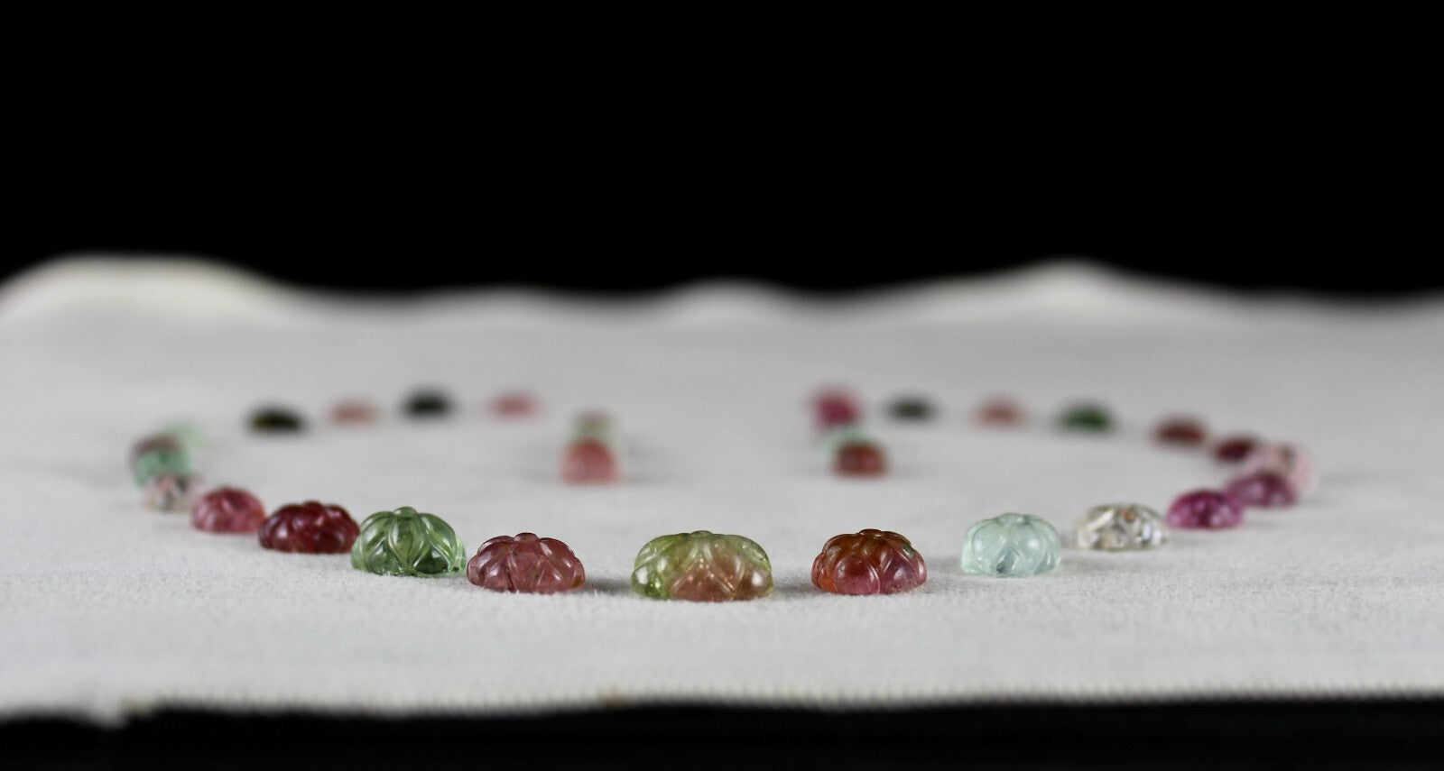 Certified Natural Multi Tourmaline 71.50ct Carved Flower Gemstone Necklace Set