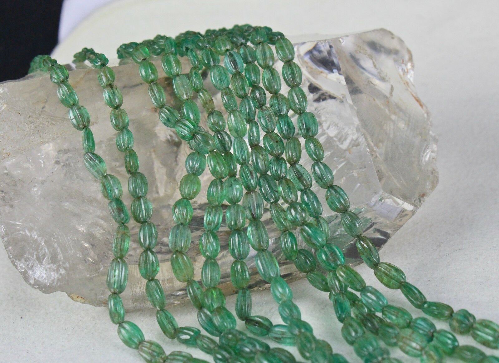 Certified Antique 356 Ct Natural Emerald Beads Carved Gemstone Necklace