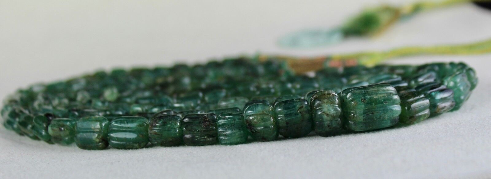 Antique Natural Emerald Beaded Necklace 3 Line 746 Carats Carved Drill Gemstone 