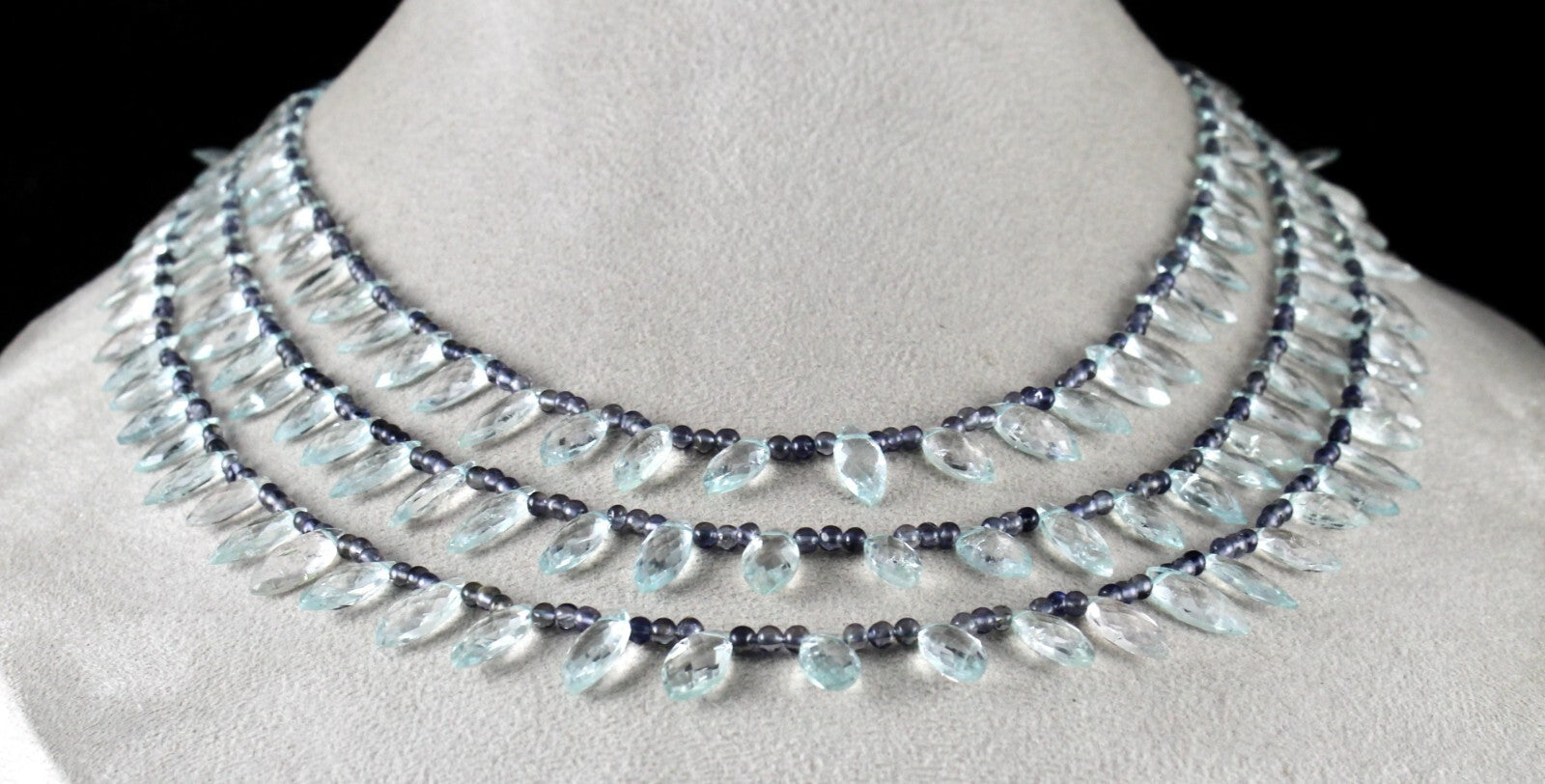 Certified Natural Aquamarine Briolette 290ct Iolite Round Gemstone Necklace