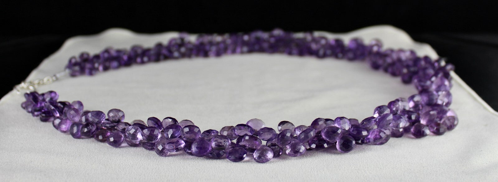 Certified Natural Amethyst Teardrop Necklace 1091 Ct Sterling Silver 26 In Beads