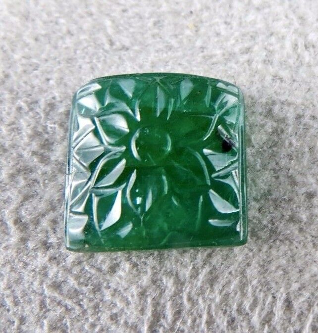 Natural Zambia Emerald Square 12X12mm Carved 7 Ct Gemstone For Ring Pendant