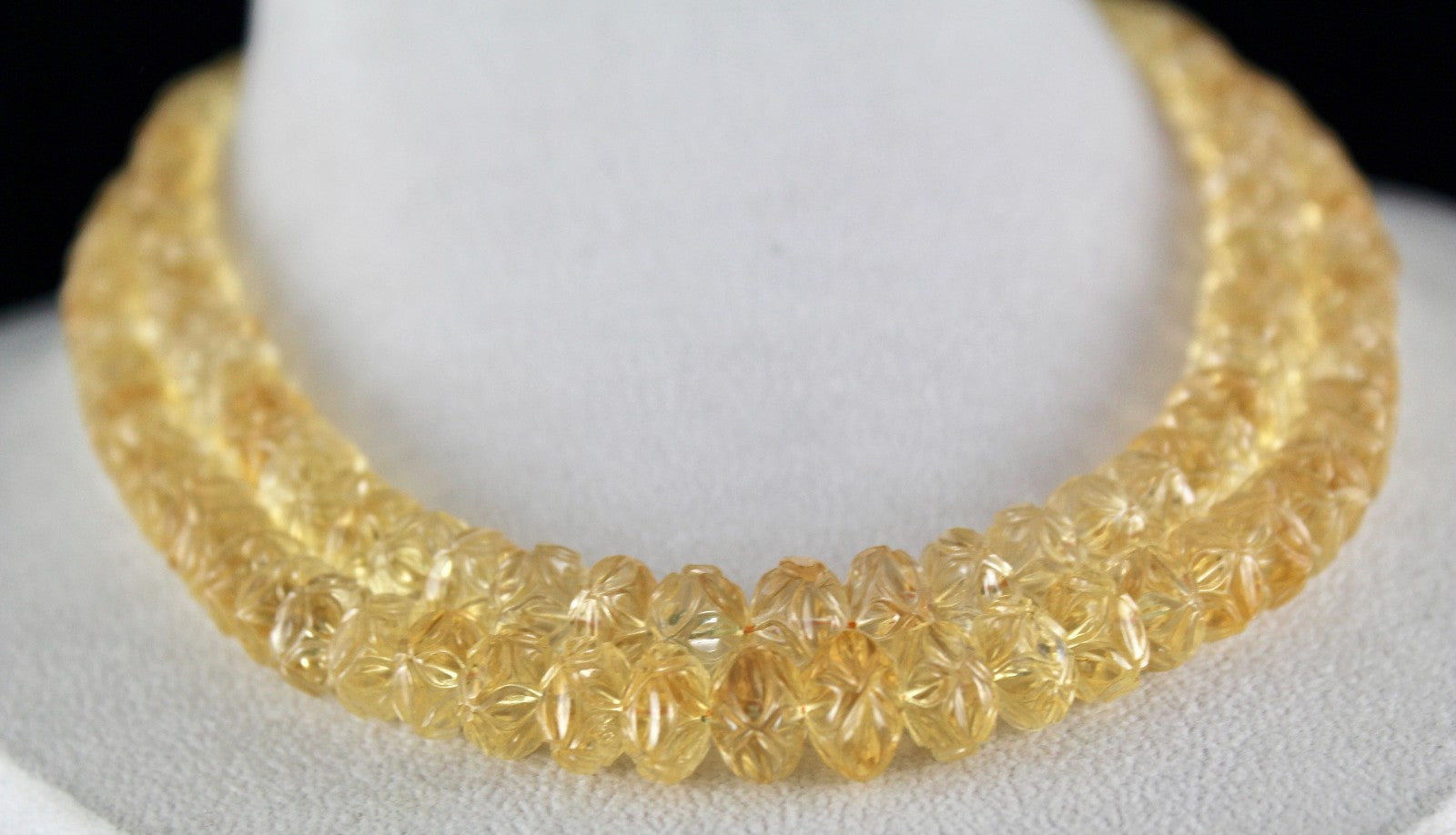 Vintage Natural Yellow Citrine 565 Ct Engraved Beads Gemstone Necklace Certified