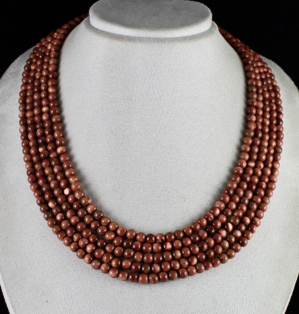 Gold Sun Sitara Sunstone Necklace 5 L 757 Ct Round Beads Semi Precious Gemstone