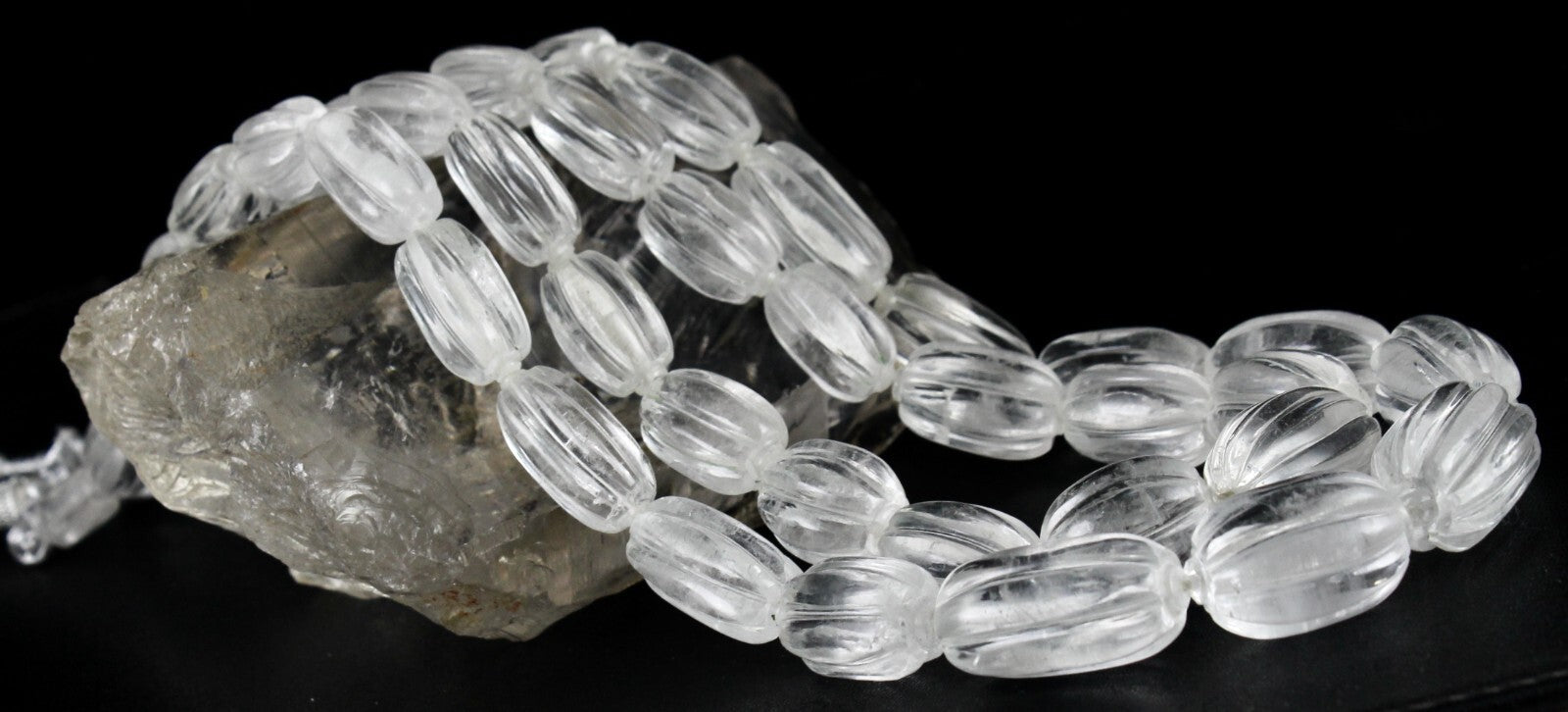Natural White Rock Crystal Quartz Necklace Carved Oval 2 L 994 Ct Gemstone