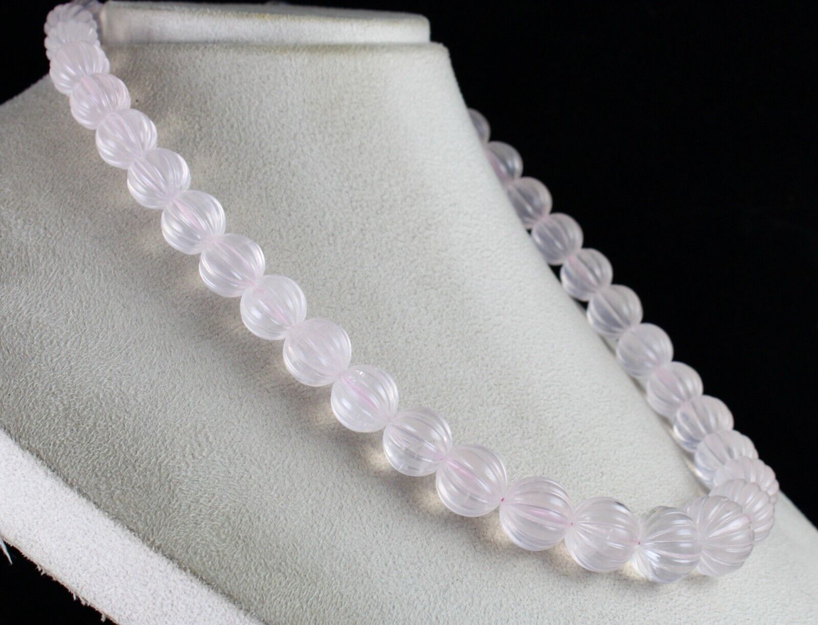 Rose Quartz Beaded Carved Necklace 1 L 750 Carats Natural Gemstone Silver clasp