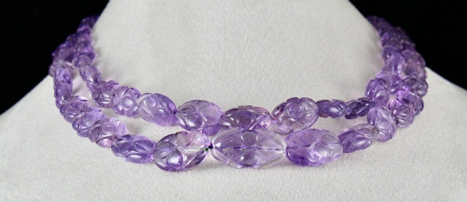 ANTIQUE NATURAL AMETHYST BEADS CARVED 2 LINE 478 CARATS GEMSTONE FINE NECKLACE