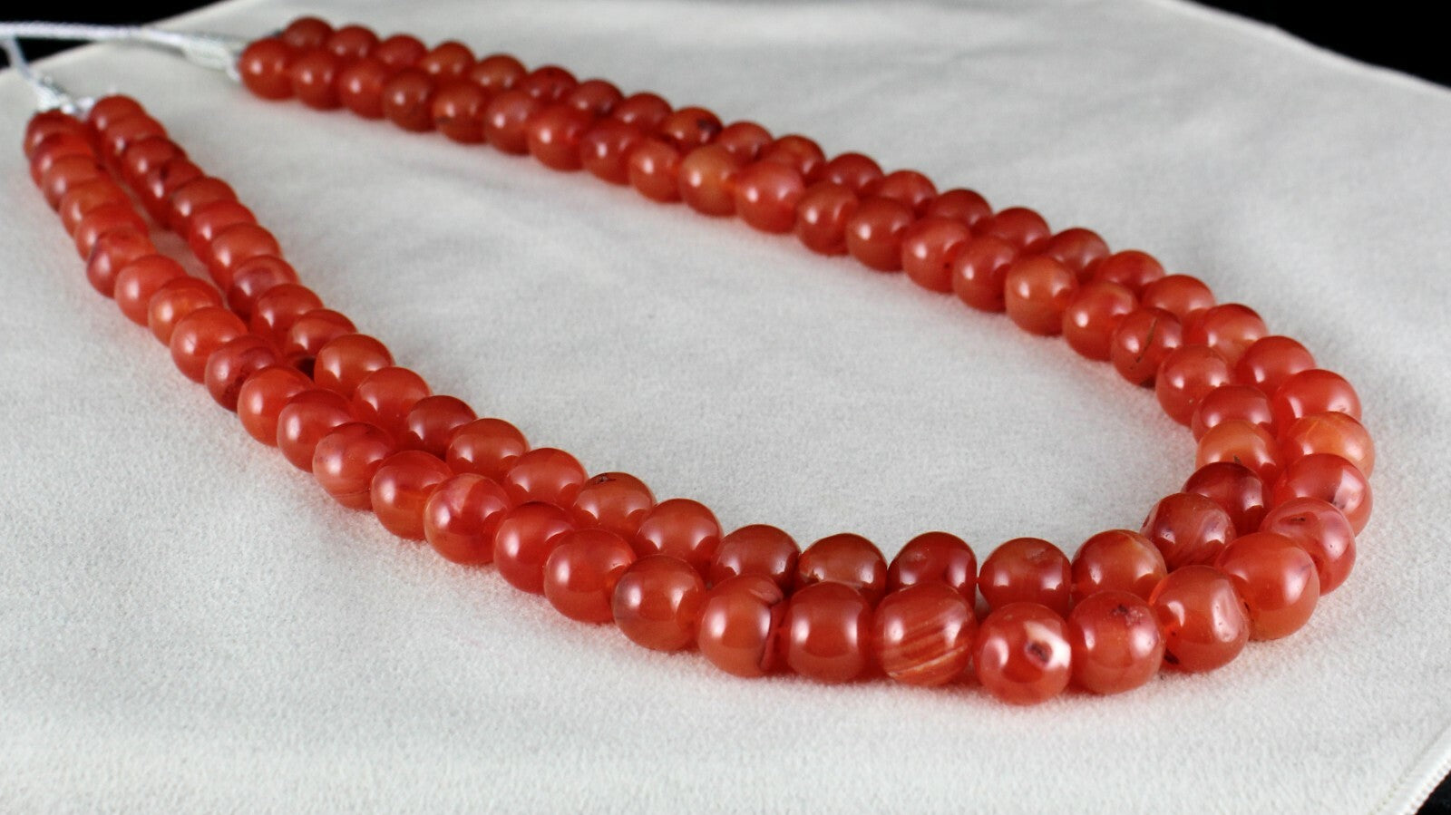 Natural Red Carnelian 929 Carats Beads Round 2 Line Fashion Necklace