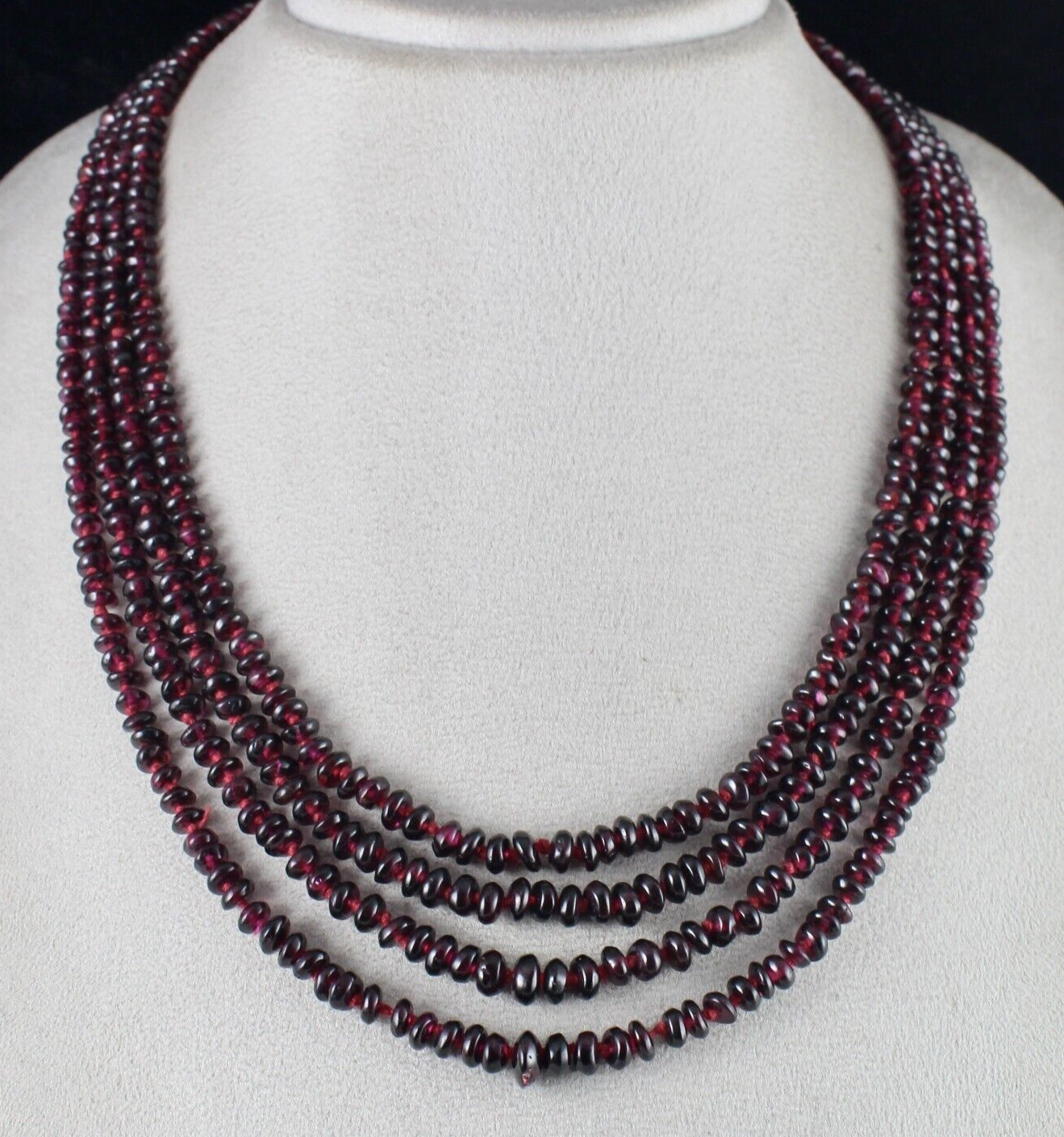 NATURAL GARNET BEADS BUTTON 4 LINE 575 CARATS SEMI PRECIOUS GEMSTONE NECKLACE