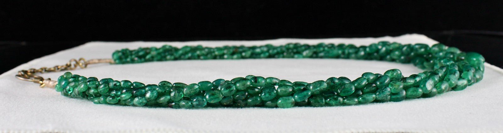 Natural Emerald Bead Necklace 6 L 413 Ct Certified Green Gemstone Silver Clasp