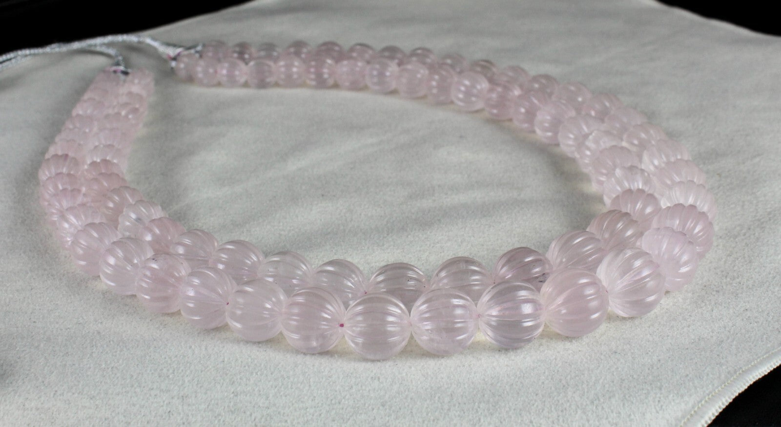 Certified Vintage Natural Rose Quartz Carved Beads Necklace 967 Ct Pink Gemstone