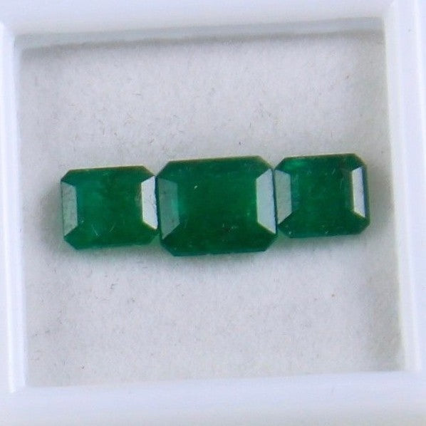 Certified Natural Zambian Emerald Octagon 3.42 Carat Gemstone 3 Pcs For Design