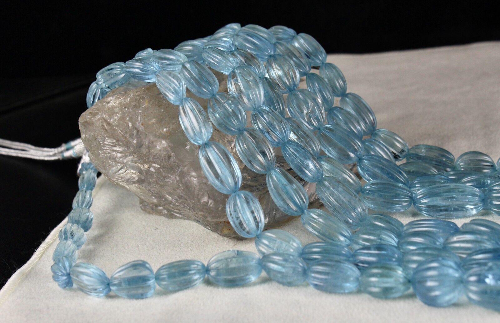 NATURAL BLUE AQUAMARINE BEADS CARVED CABOCHON 4L 1310 CARATS GEMSTONE NECKLACE