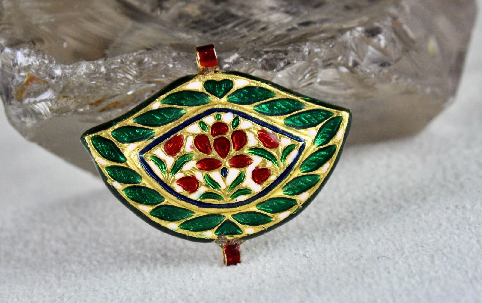Vintage 22k Kundan Meena Gold Pendant Jadau Green Red Natural Diamond 62.75ct