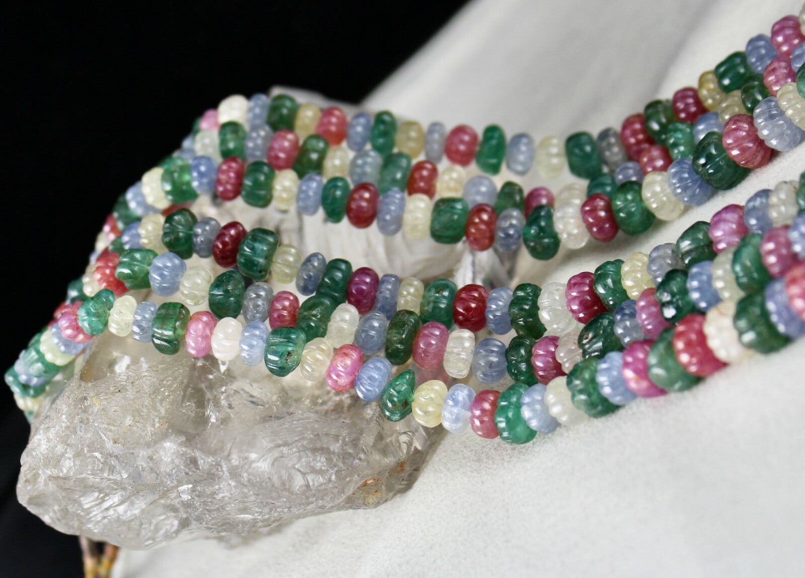 Certified Natural Emerald Ruby Sapphire 1173 Ct Carved Necklace For Women