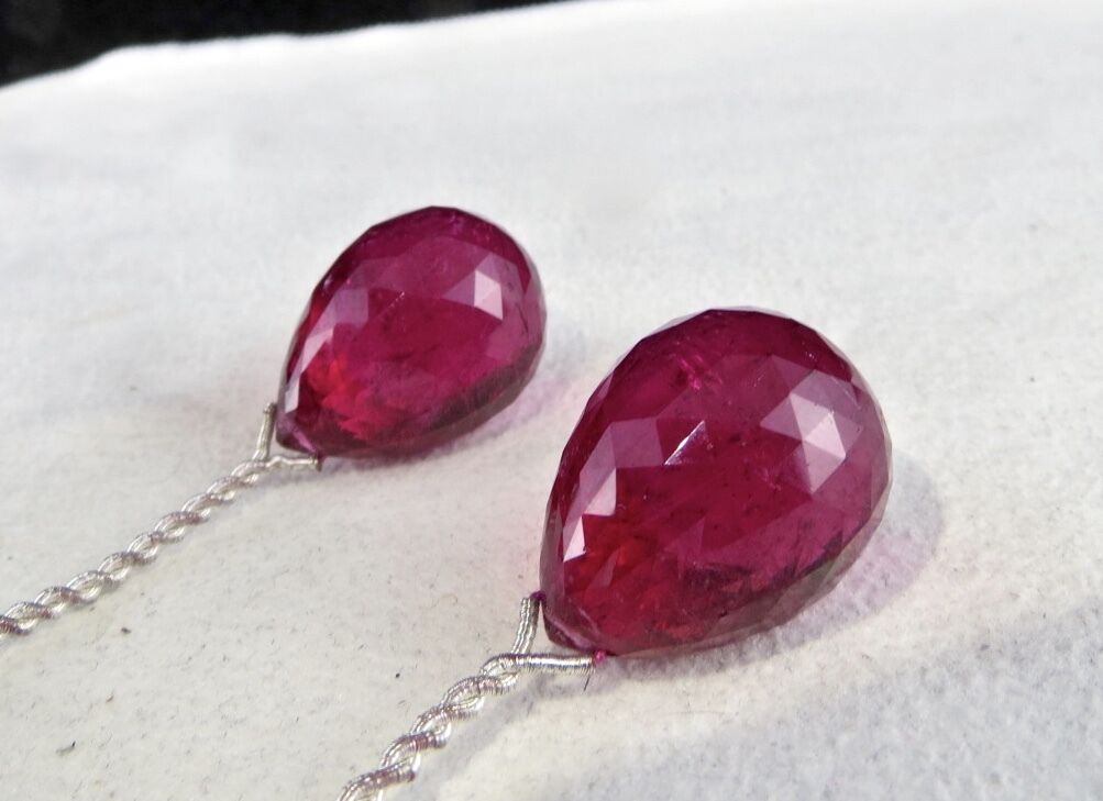 24 MM PINK TOURMALINE RUBELLITE FACETED TEARDROPS PAIR 114 CTS GEMSTONE EARRING