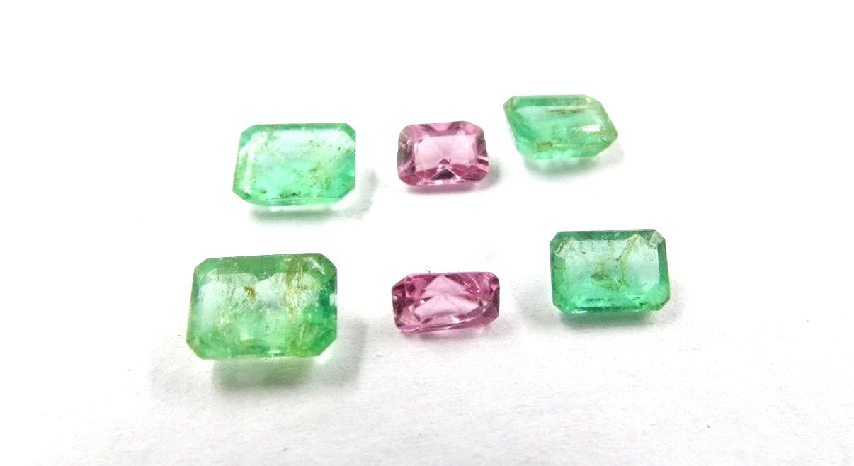 Natural Colombian Emerald Pink Spinel 6 Pcs 5.94ct Octagon Precious Gemstone Set