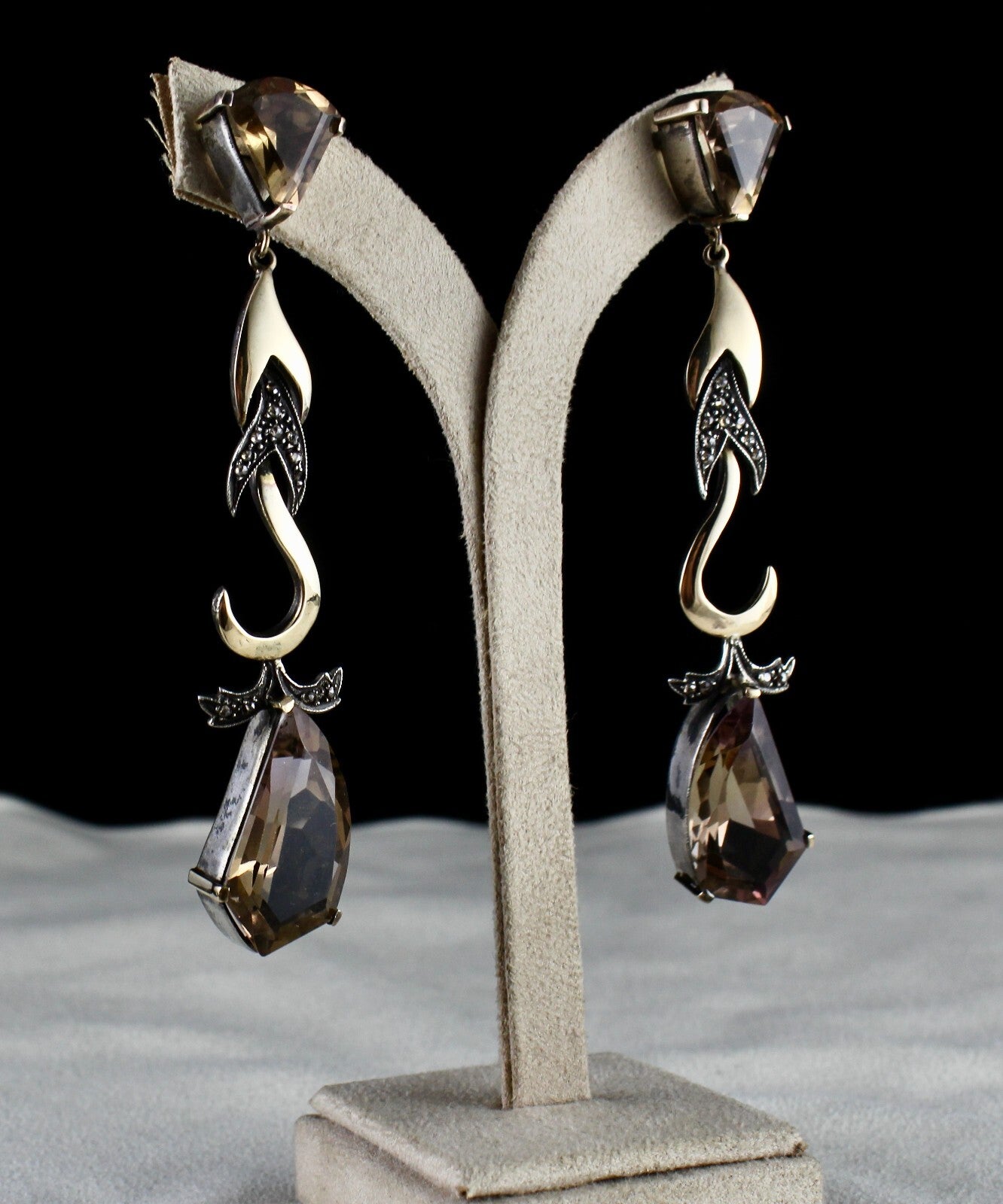 Certified 18k Gold Natural Diamond & Sterling Silver Ametrine 133.70ct Earrings