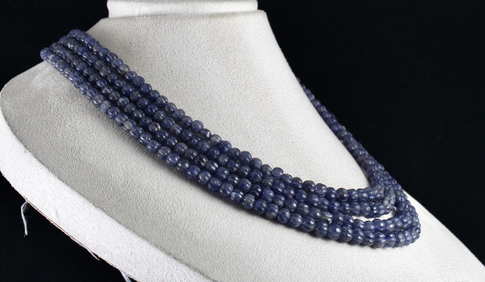 Natural Iolite Carved Melon Beads 602ct 4 Line Gemstone Fashion Necklace