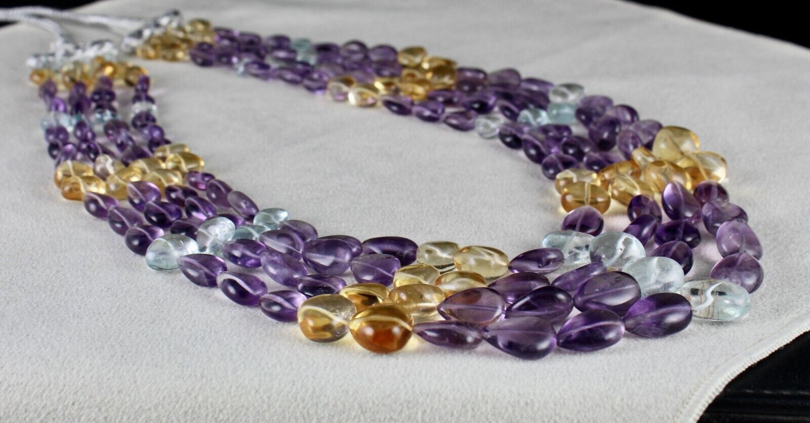 NATURAL MULTI AMETHYST CITRINE BLUE TOPAZ BEADS PEAR 4 L 652 CTS STONE NECKLACE