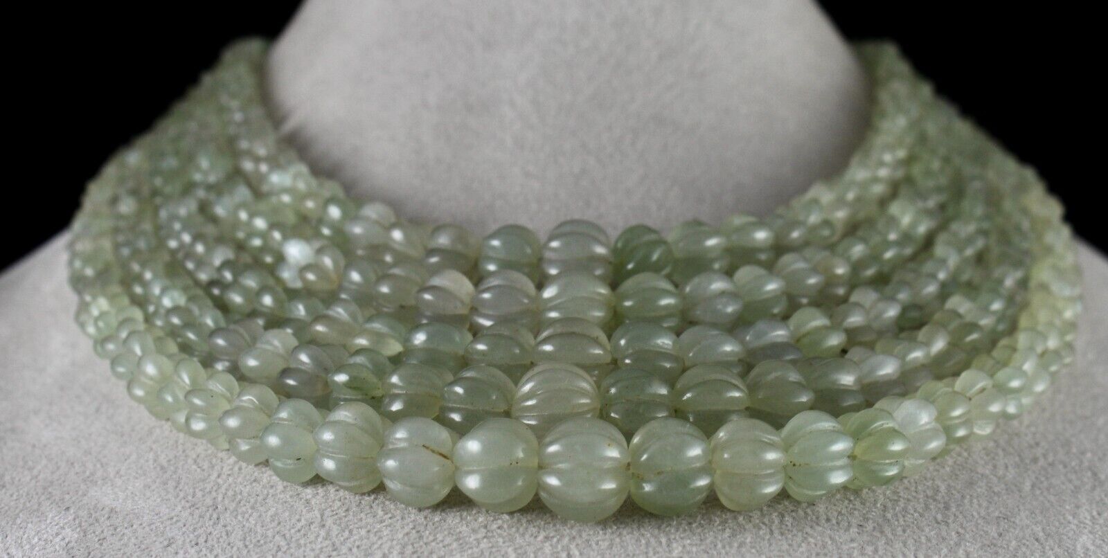 NATURAL INDIAN JADE CARVED MELON BEADS 5 L 1012 CARATS GEMSTONE FASHION NECKLACE