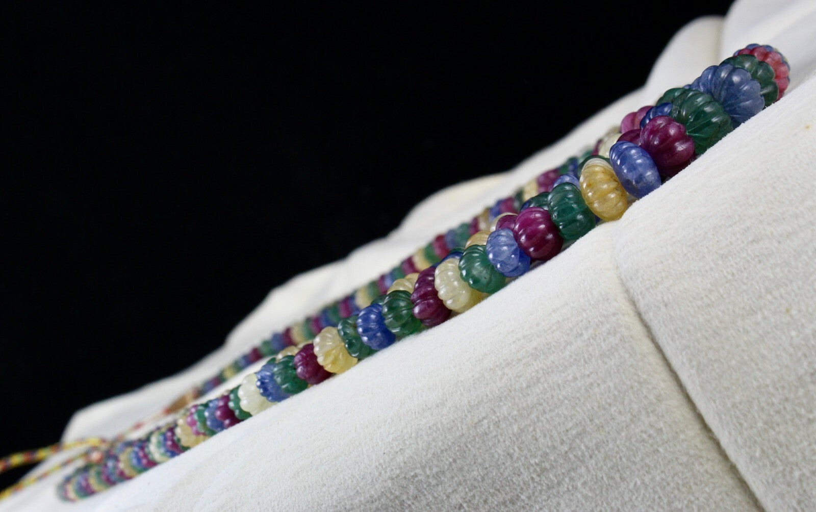 Certified Vintage Carved Emerald Ruby Sapphire Melon 973 Ct Necklace