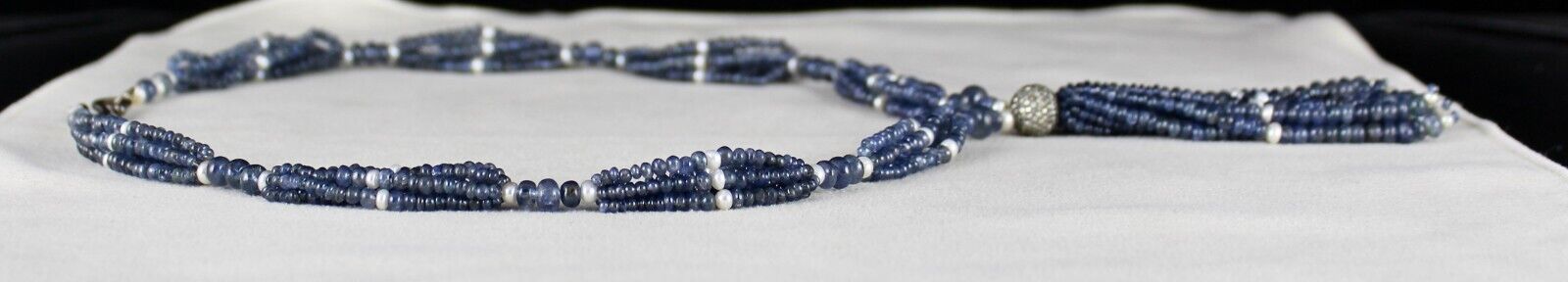 NATURAL BLUE SAPPHIRE PEARL ROUND BEADS DIAMOND 398 CTS SILVER DESIGNER NECKLACE