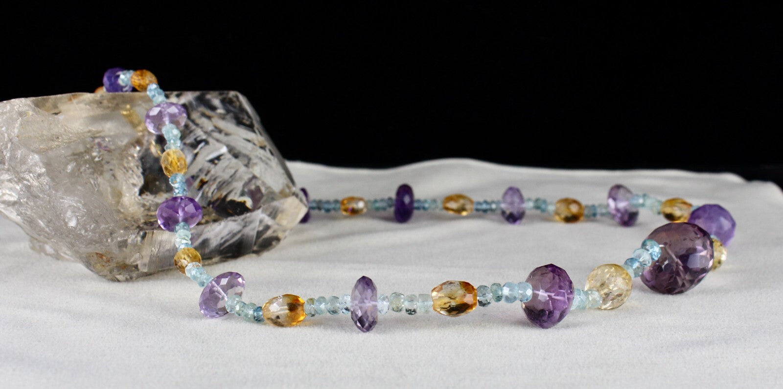 Natural Aquamarine 311 Ct Citrine Amethyst Beaded Designer Gemstone Necklace