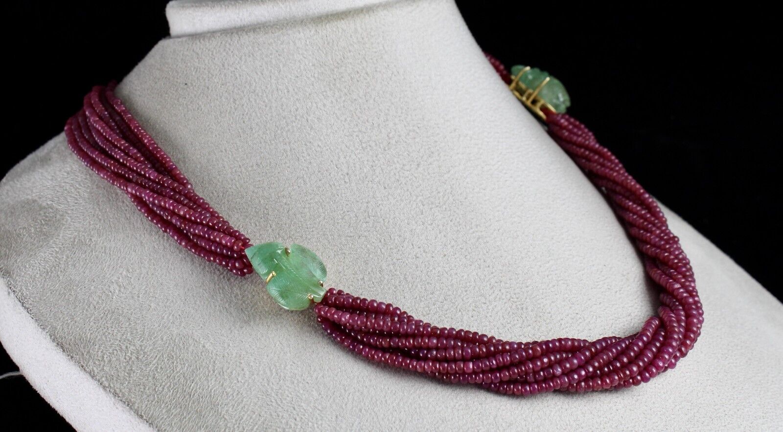 Natural Ruby Beads Colombian Emerald Carved 510 Ct Silver Designer Necklace