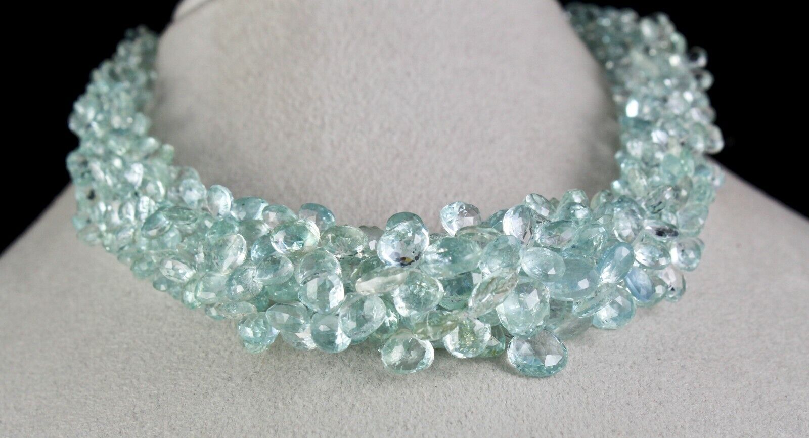 TOP NATURAL AQUAMARINE TEAR DROPS 609 CTS GEMSTONE SILVER STATEMENT NECKLACE