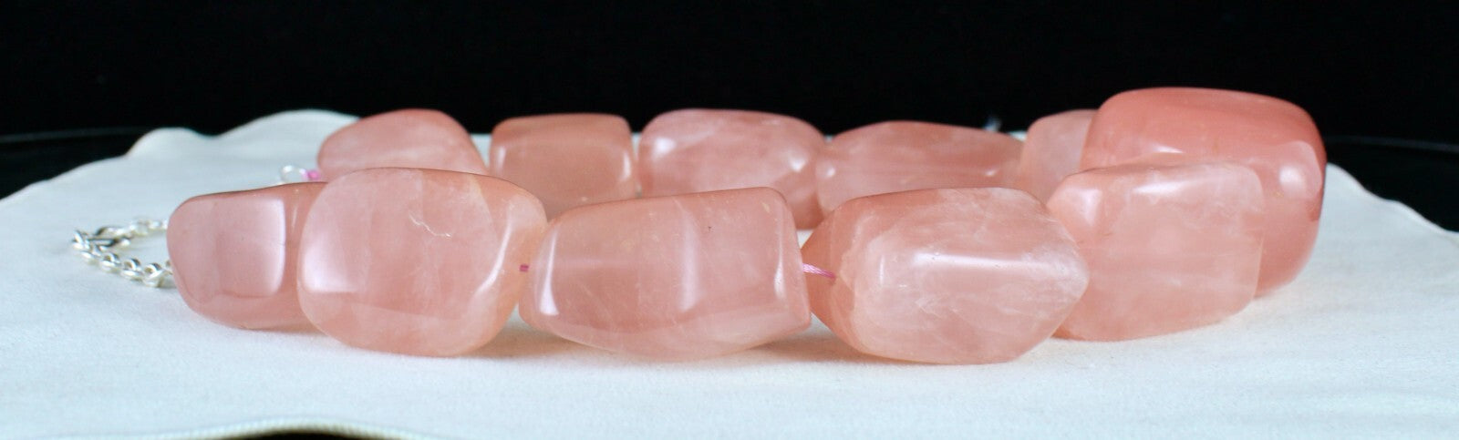 Certified Natural Rose Quartz Tumble Beads Necklace 2597 Ct Sterling Silver