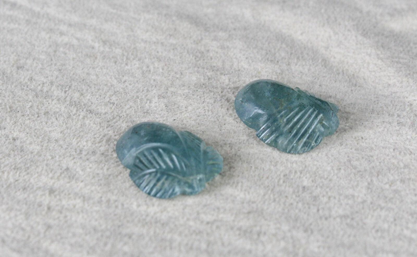 Natural Blue Aquamarine 13.60ct Carved Leaves Gemstone Pair For Earrings